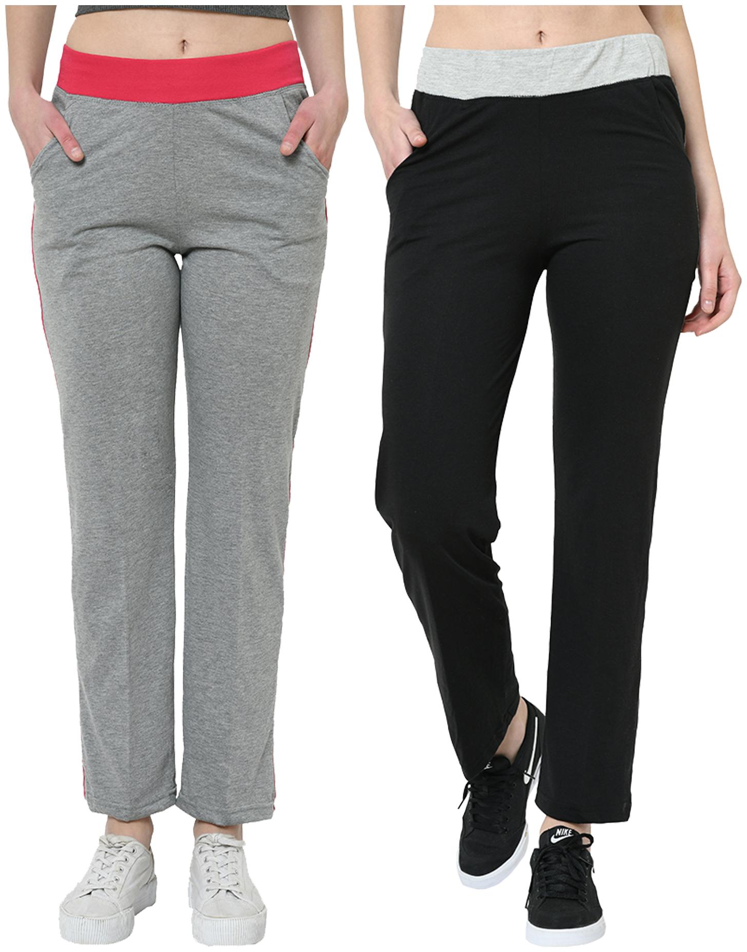

VIMAL JONNEY Women Cotton Blend Solid Grey Black Track Pants