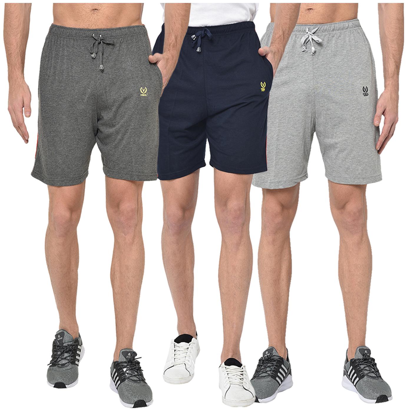 

VIMAL JONNEY Men Grey Navy Blue Regular Fit Regular Shorts