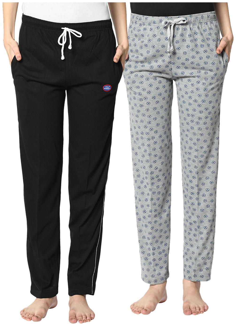 

VIMAL JONNEY Cotton Blend Printed Black Grey Color Track Pants For Women (Pack Of 2)