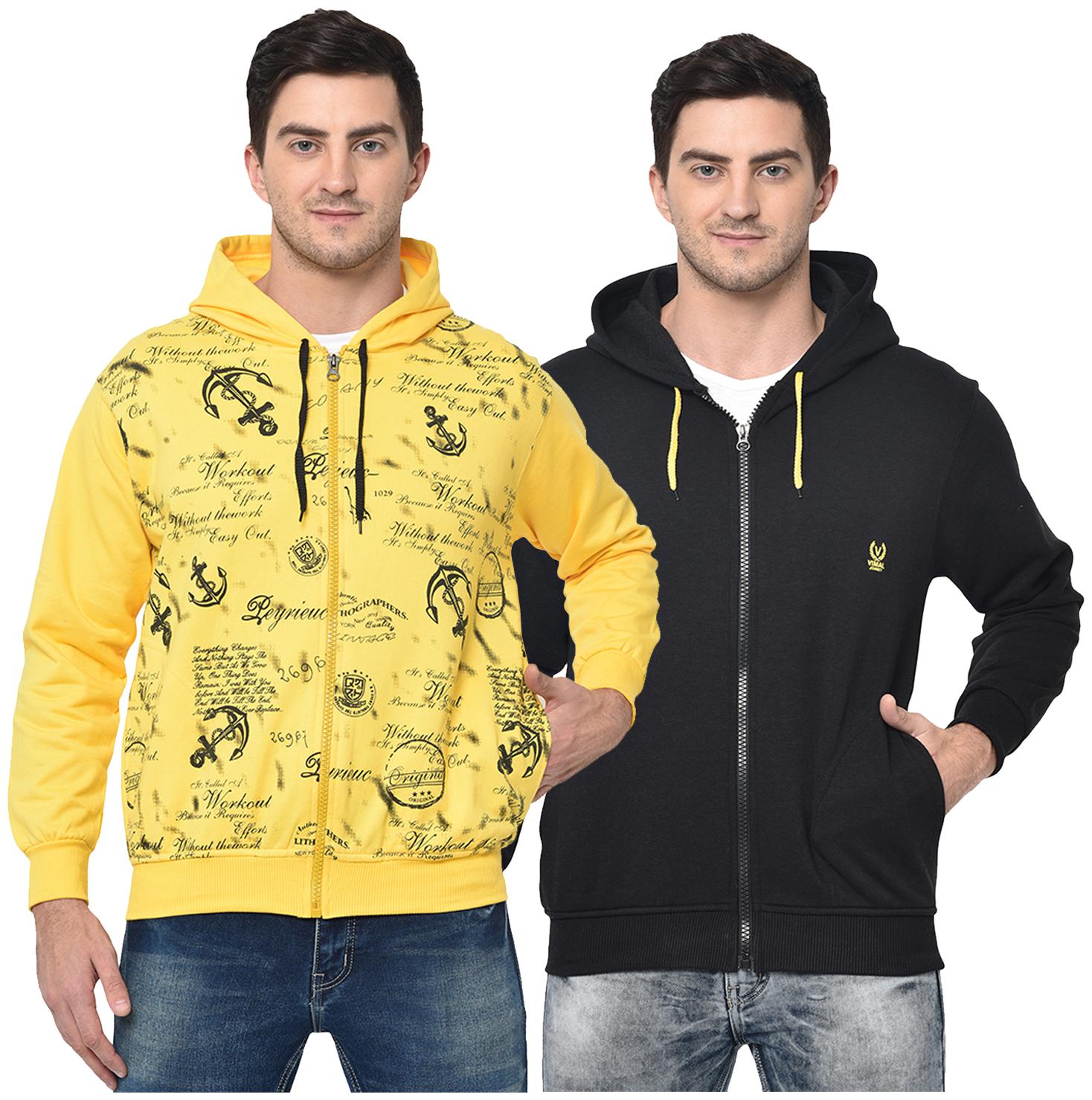 

VIMAL JONNEY Men Yellow Black Hooded Hoodie