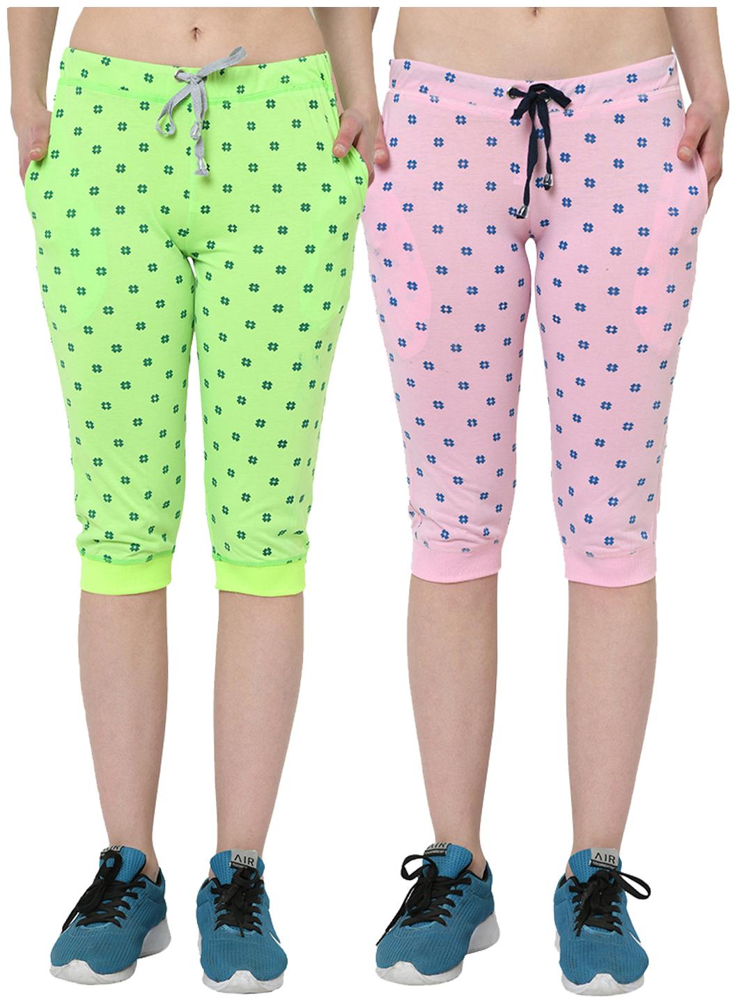 

VIMAL JONNEY Women Printed Regular capri - Green Pink