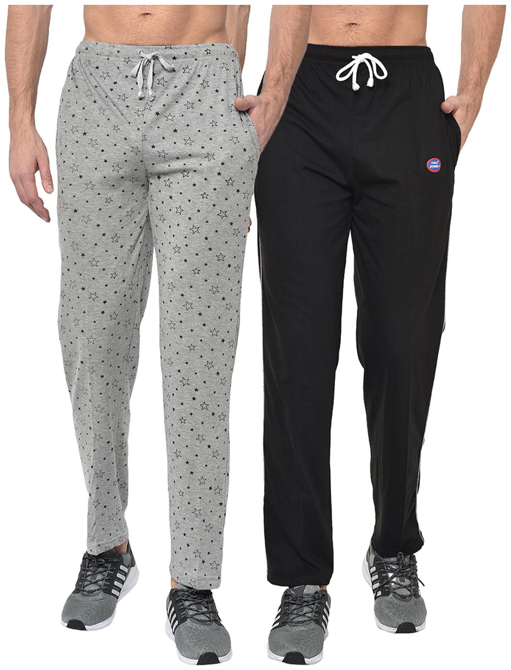 

VIMAL JONNEY Cotton Blend Printed Black Grey Track Pants For Men