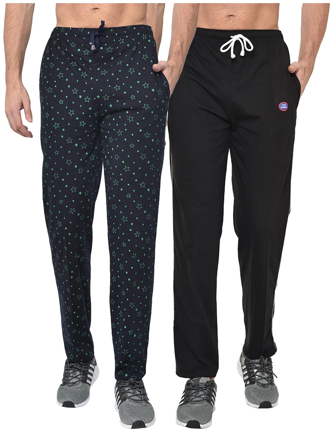 

VIMAL JONNEY Cotton Blend Printed Black Navy Blue Track Pants For Men