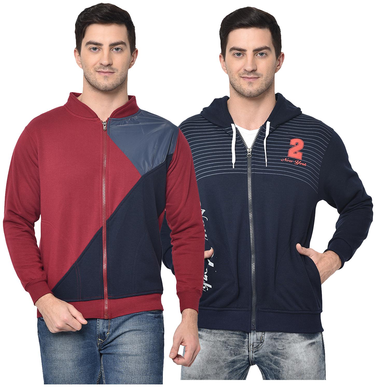 

VIMAL JONNEY Cotton Blend Colourblocked Maroon Blue Color Sweatshirt For Men (Pack Of 2)