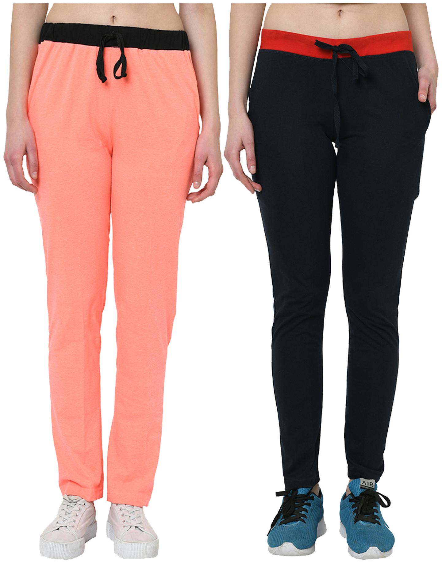 

VIMAL JONNEY Women Cotton Blend Solid Peach Navy Track Pants