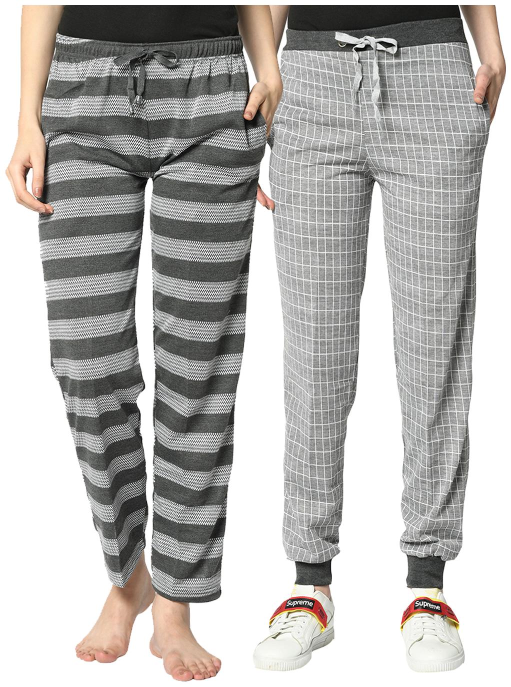 

VIMAL JONNEY Cotton Blend Striped Grey Black Color Track Pants For Women (Pack Of 2)