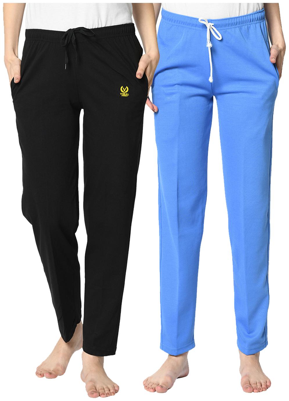 

VIMAL JONNEY Cotton Blend Solid Blue Color Track Pants For Women (Pack Of 2)