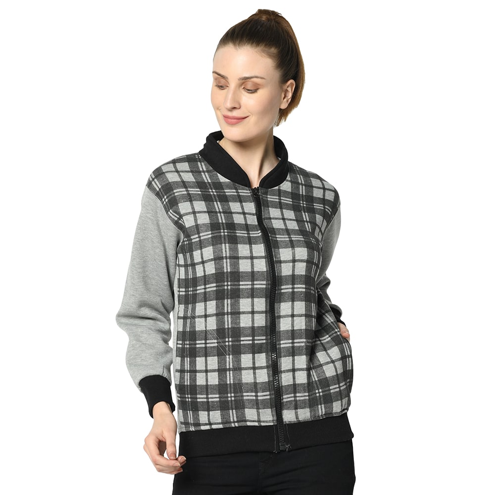 

VIMAL JONNEY Women Checked Sweatshirt - Grey