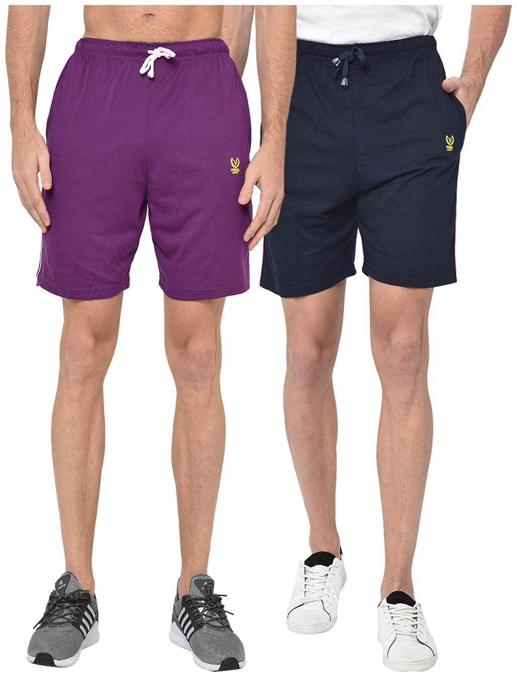 

VIMAL JONNEY Men Purple Navy Blue Regular Fit Regular Shorts