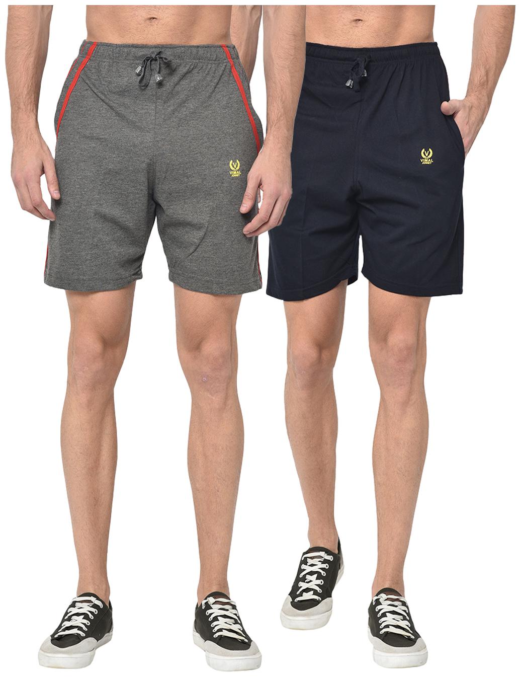 

VIMAL JONNEY Men Grey Navy Blue Regular Fit Regular Shorts