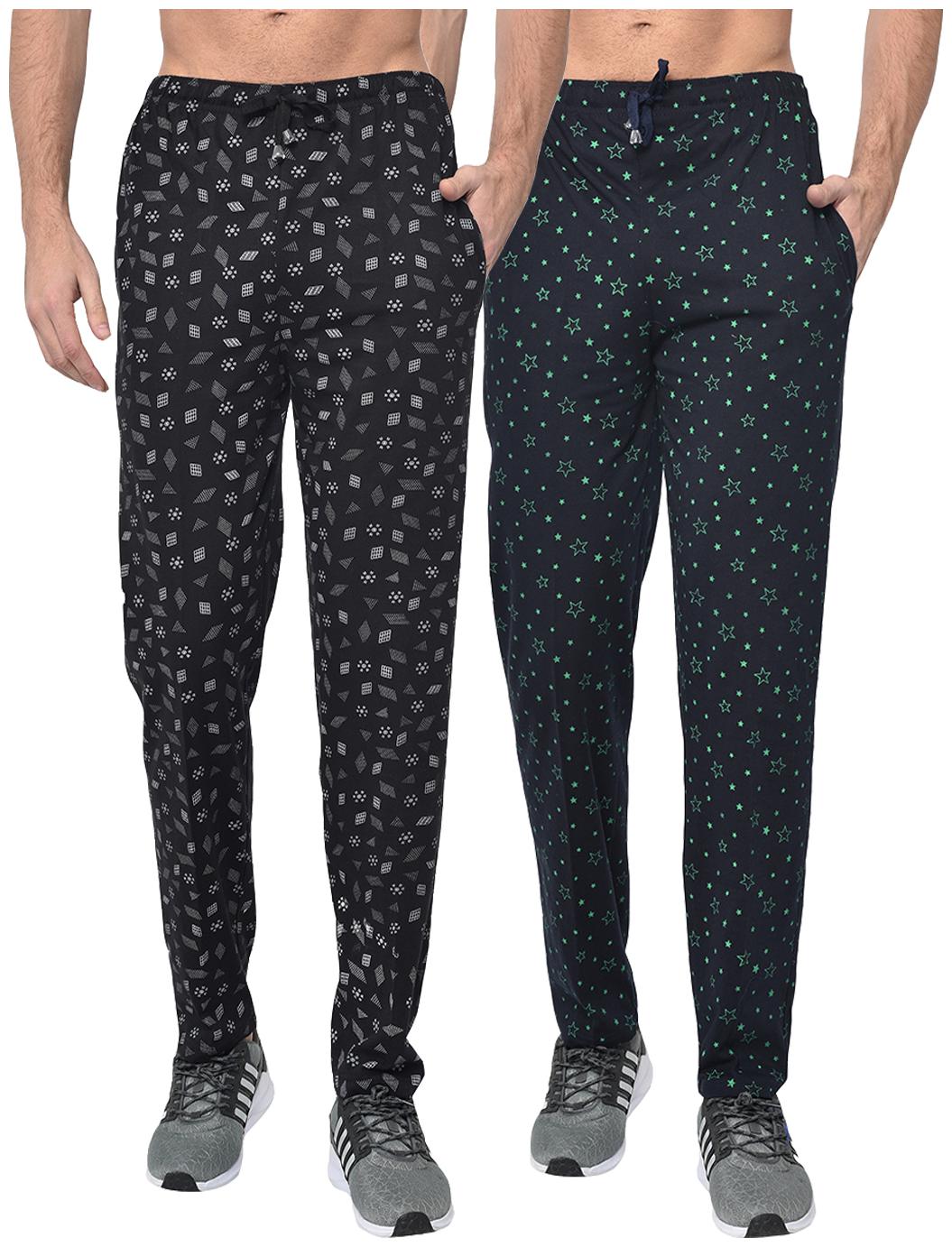 

VIMAL JONNEY Cotton Blend Printed Black Navy Blue Track Pants For Men