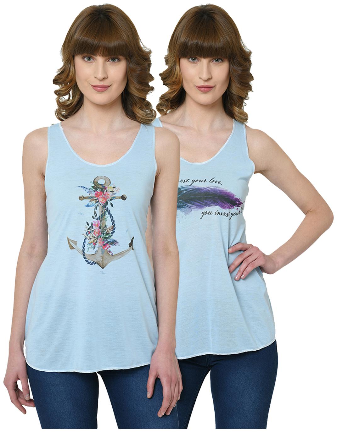 

VIMAL JONNEY Women Blue Regular fit U neck Polyester Tank top