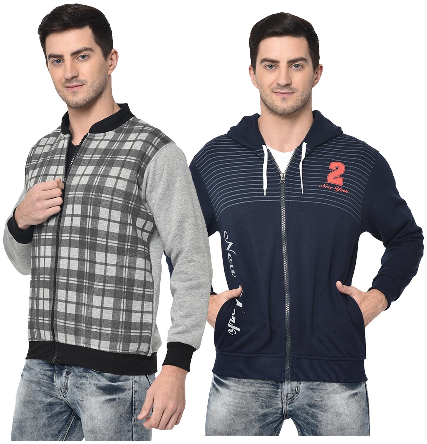 

VIMAL JONNEY Cotton Blend Checked Grey Blue Color Sweatshirt For Men (Pack Of 2)