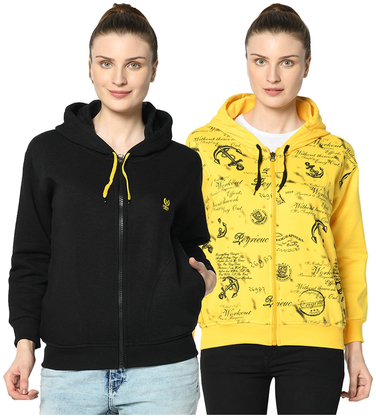 

VIMAL JONNEY Women Solid Hoodie - Yellow Black