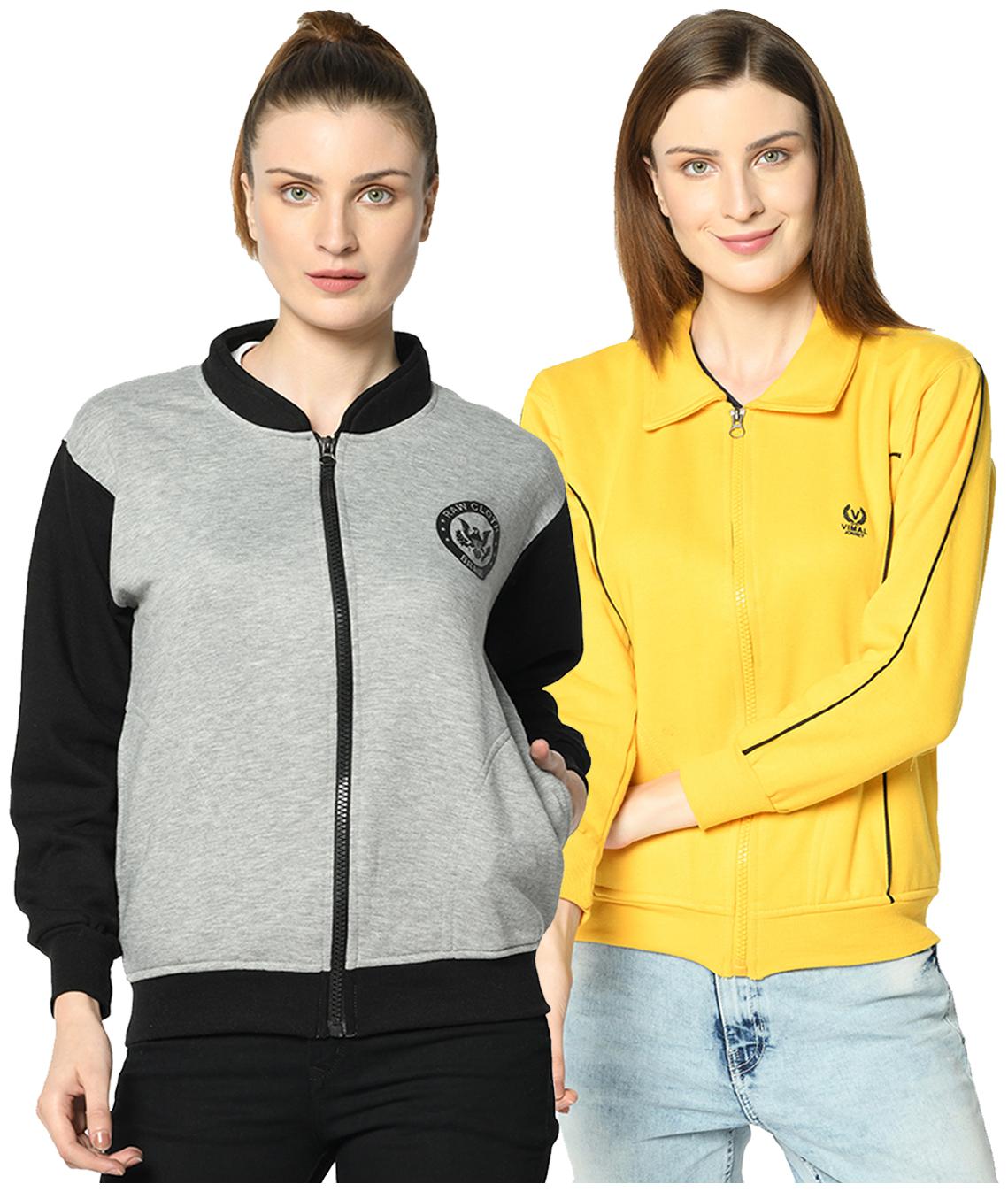 

VIMAL JONNEY Women Colourblocked Sweatshirt - Grey Yellow