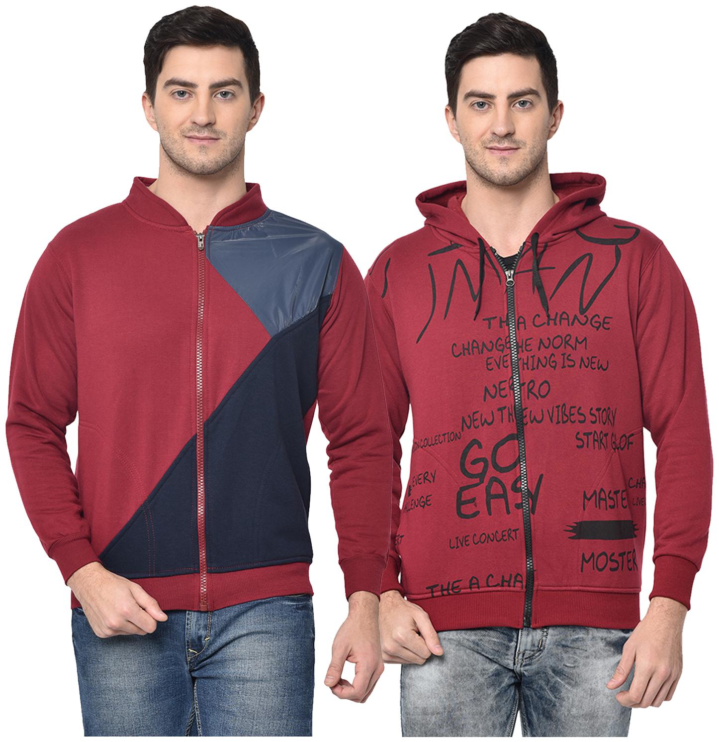 

VIMAL JONNEY Cotton Blend Colourblocked Maroon Blue Color Sweatshirt For Men (Pack Of 2)