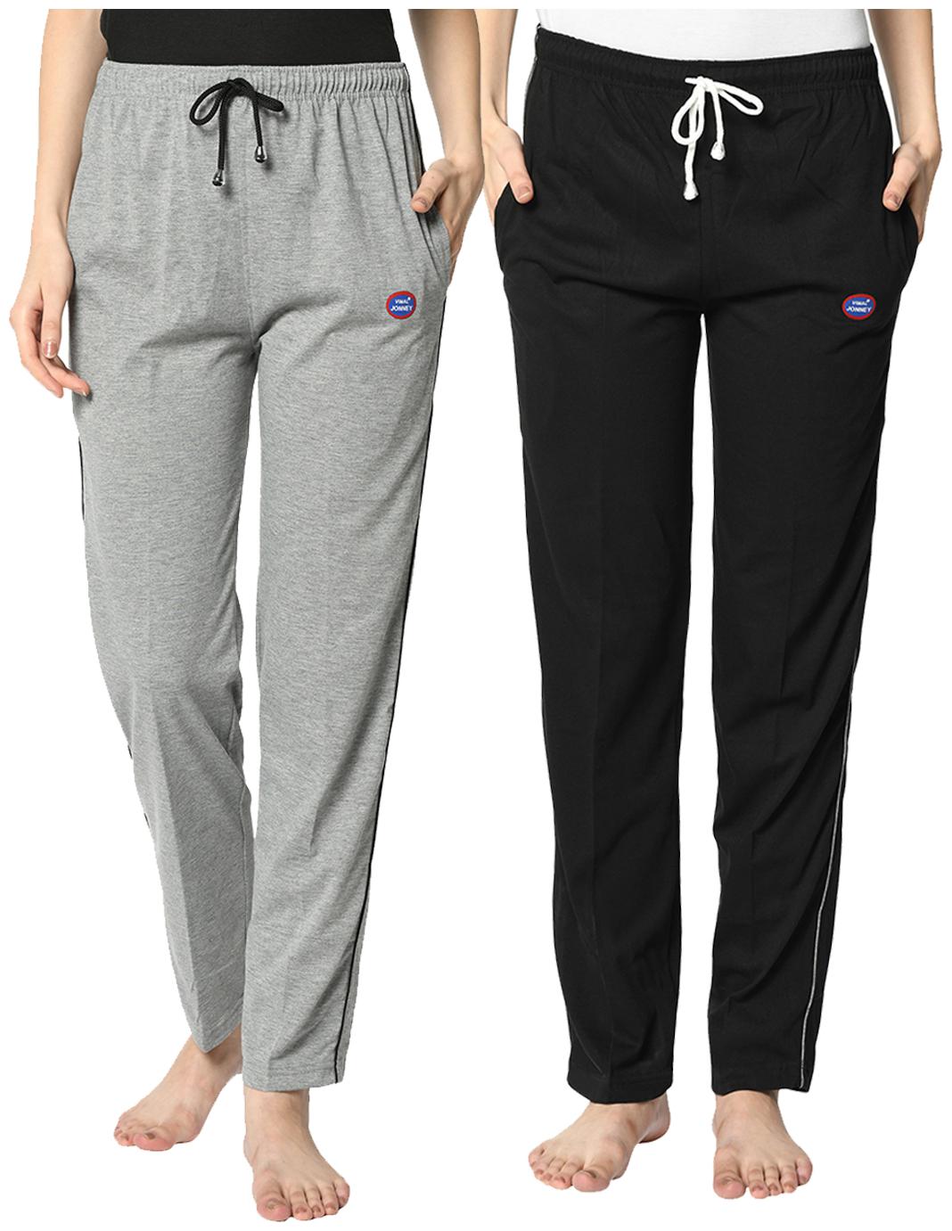 

VIMAL JONNEY Cotton Blend Solid Grey Black Color Track Pants For Women (Pack Of 2)