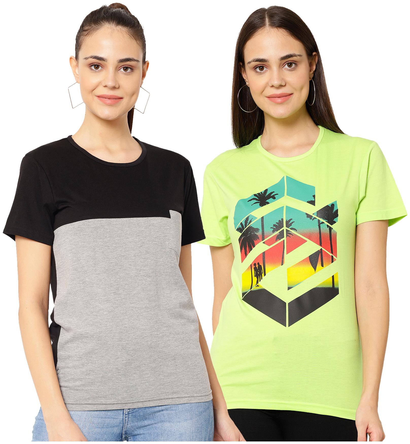 

VIMAL JONNEY Women Multi Regular fit Round neck Cotton blend T shirt