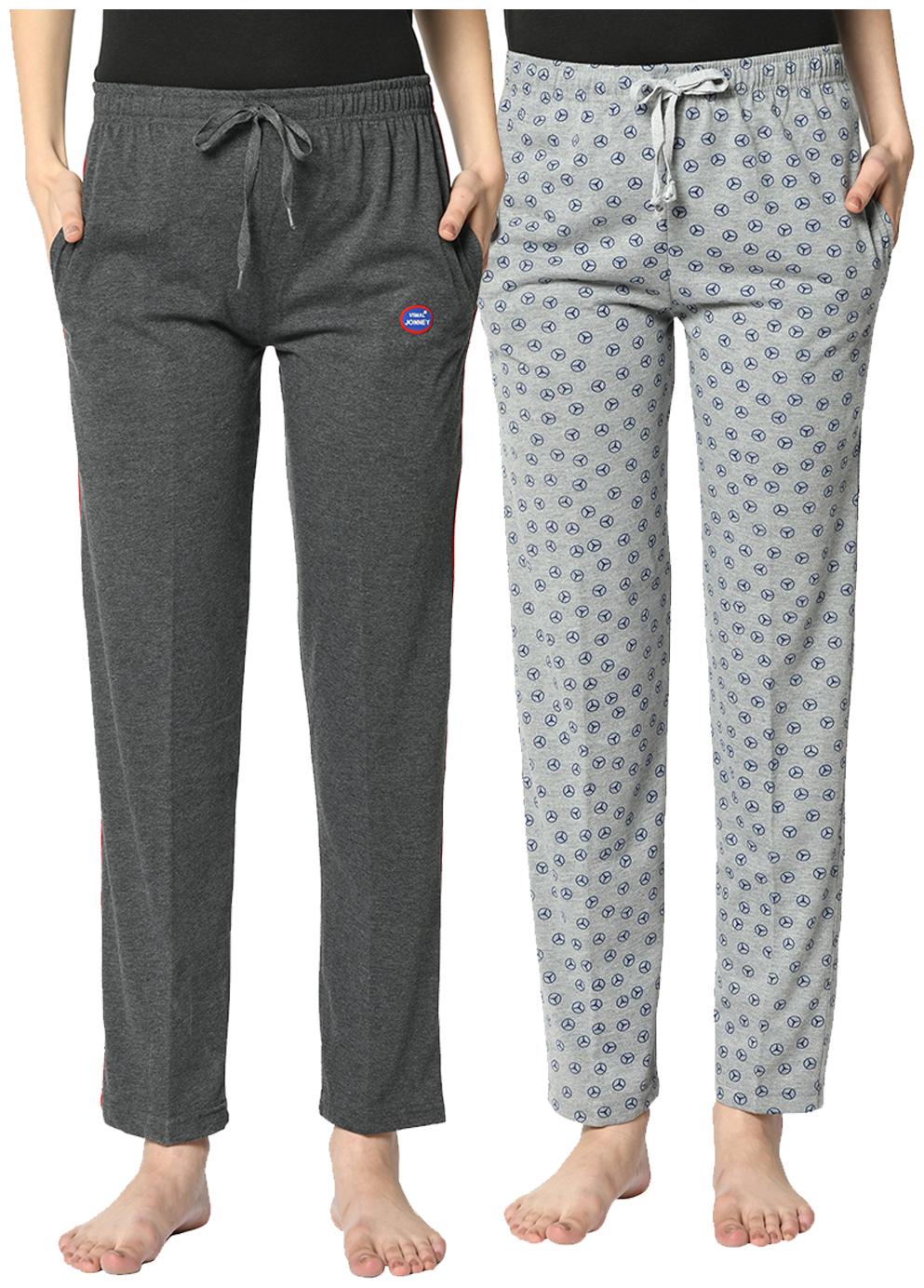 

VIMAL JONNEY Cotton Blend Solid Grey Color Track Pants For Women (Pack Of 2)