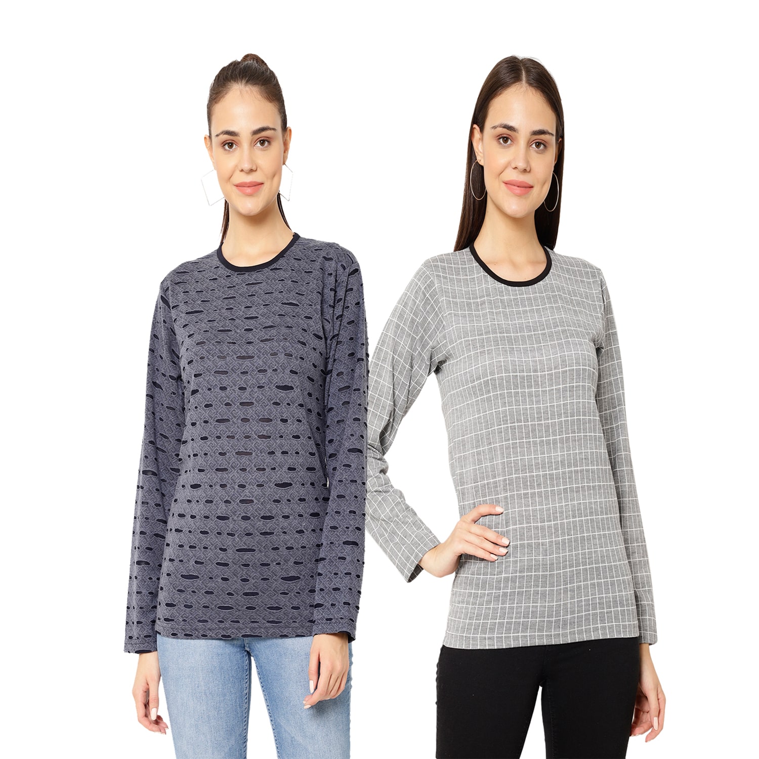 

VIMAL JONNEY Women Grey Regular fit Round neck Cotton T shirt