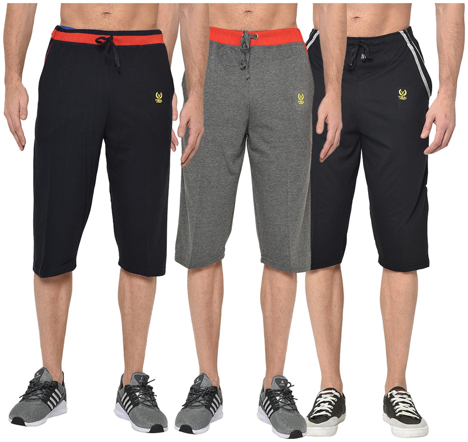 

VIMAL JONNEY Men Grey Black Regular Fit Regular Shorts