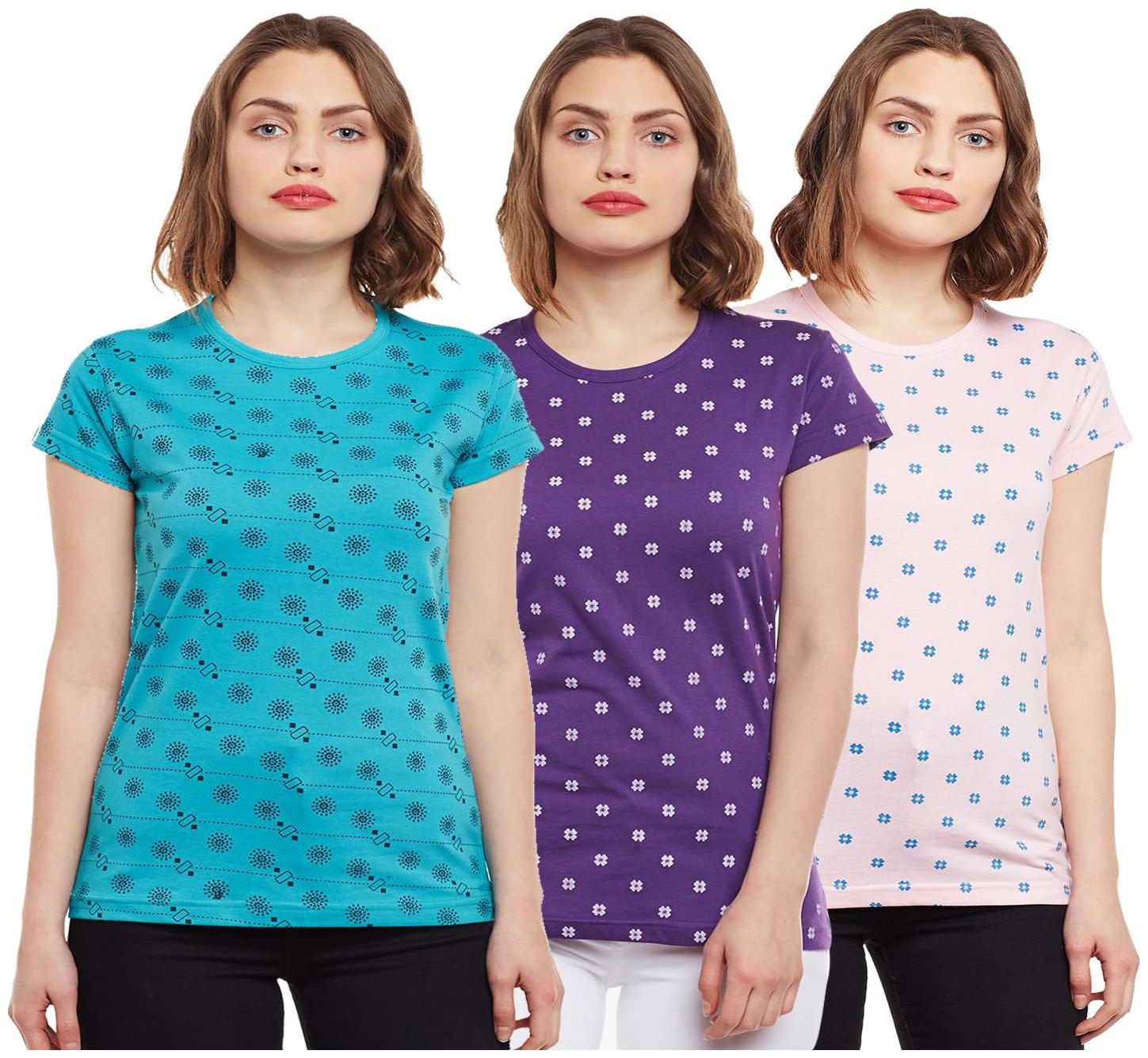 

VIMAL JONNEY Women Multi Regular fit Round neck Cotton T shirt