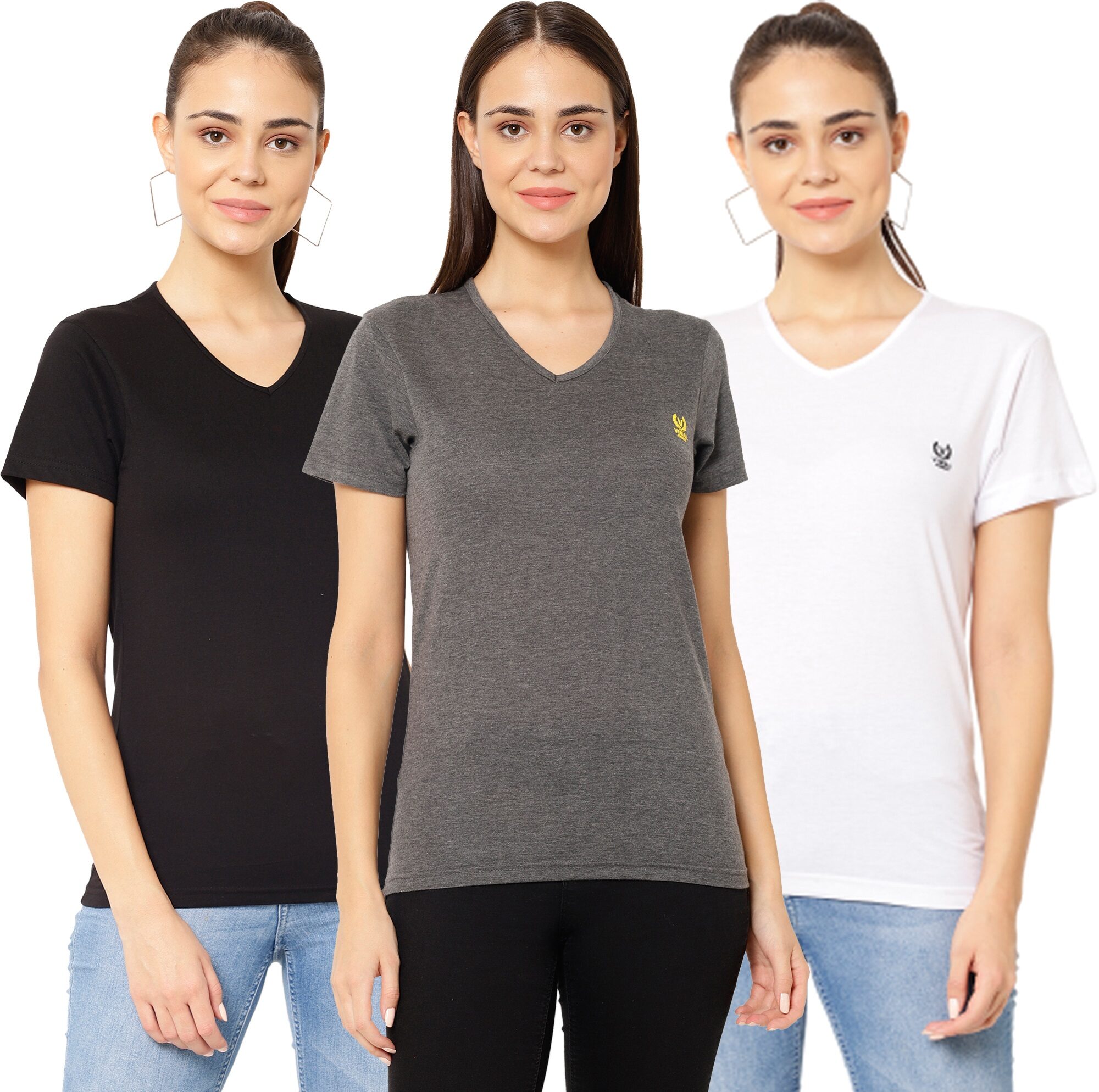 

VIMAL JONNEY Women Multi Regular fit V neck Cotton T shirt