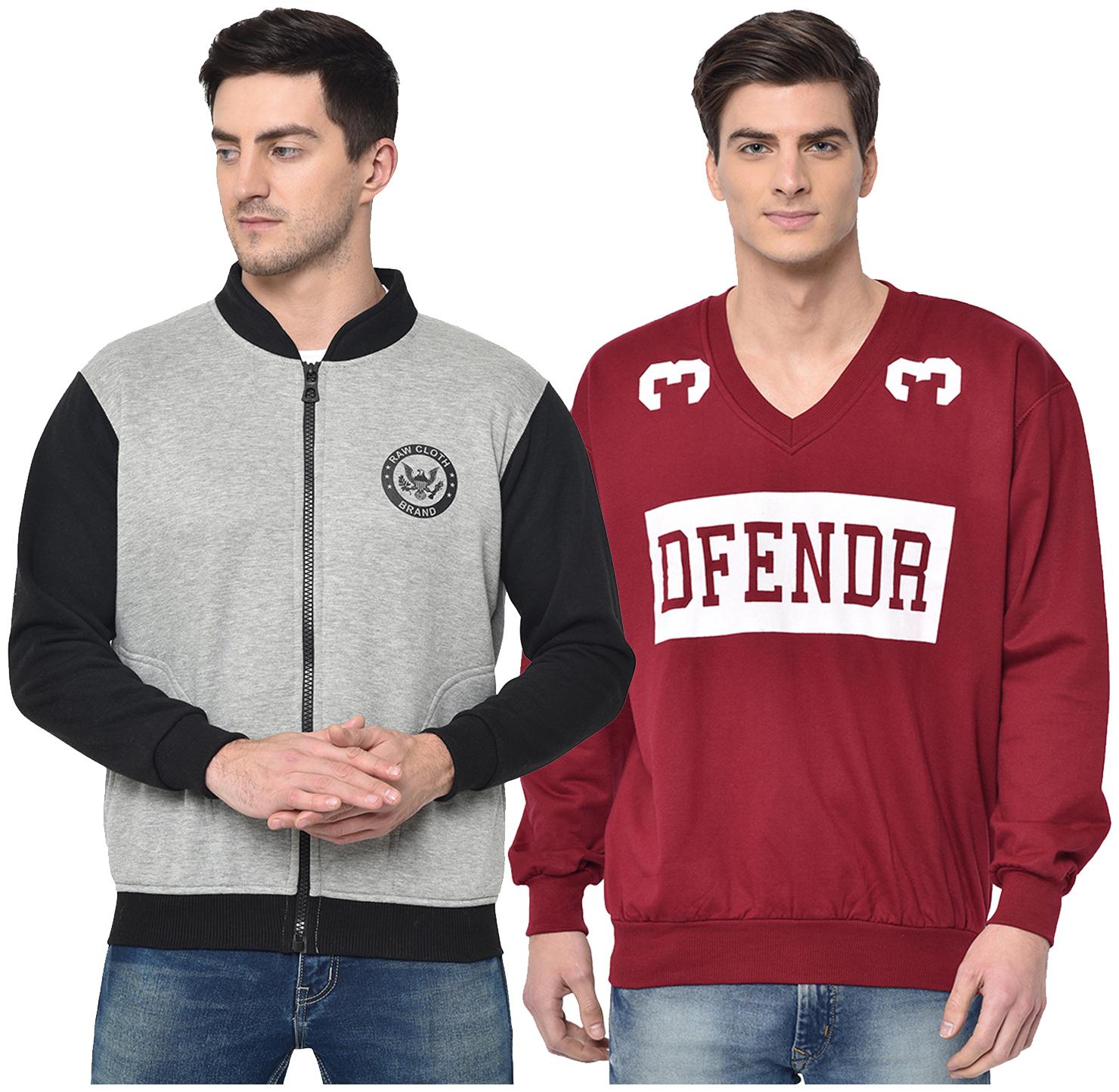 

VIMAL JONNEY Men Grey Maroon V neck Sweatshirt
