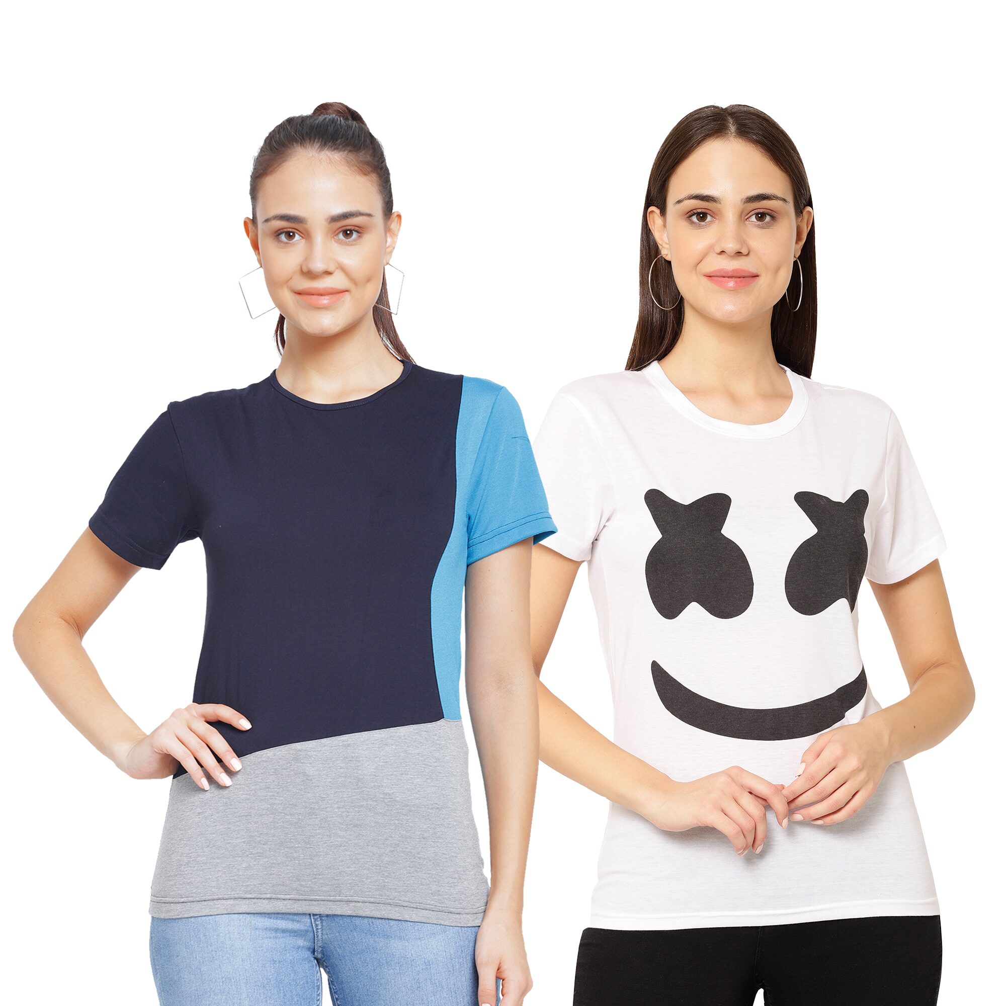 

VIMAL JONNEY Women Multi Regular fit Round neck Cotton T shirt