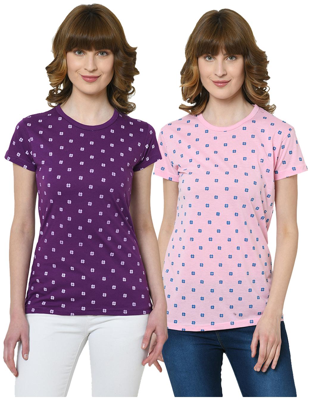 

VIMAL JONNEY Women Purple Pink Regular fit Round neck Cotton T shirt