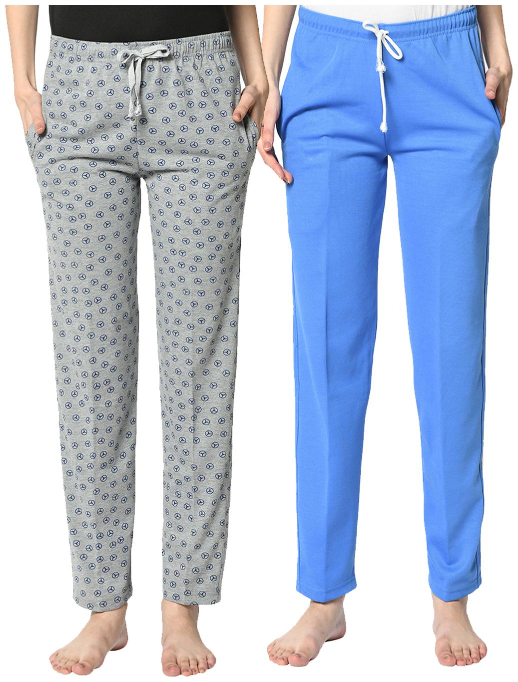 

VIMAL JONNEY Cotton Blend Solid Blue Grey Color Track Pants For Women (Pack Of 2)
