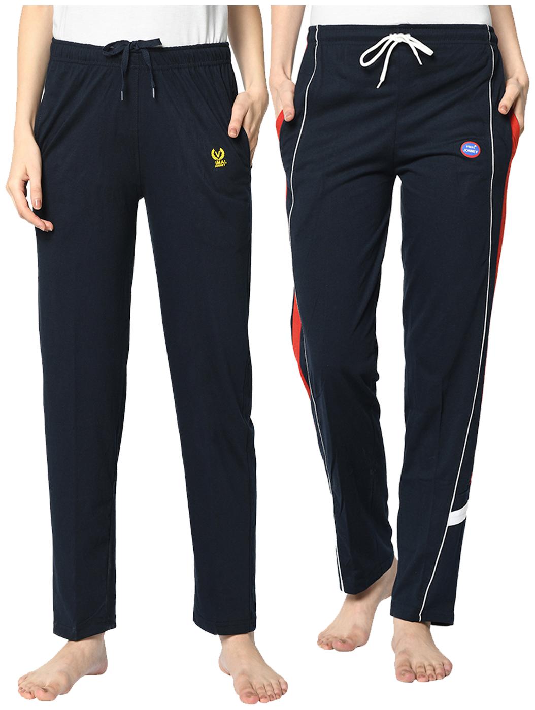 

VIMAL JONNEY Cotton Blend Solid Blue Color Track Pants For Women (Pack Of 2)