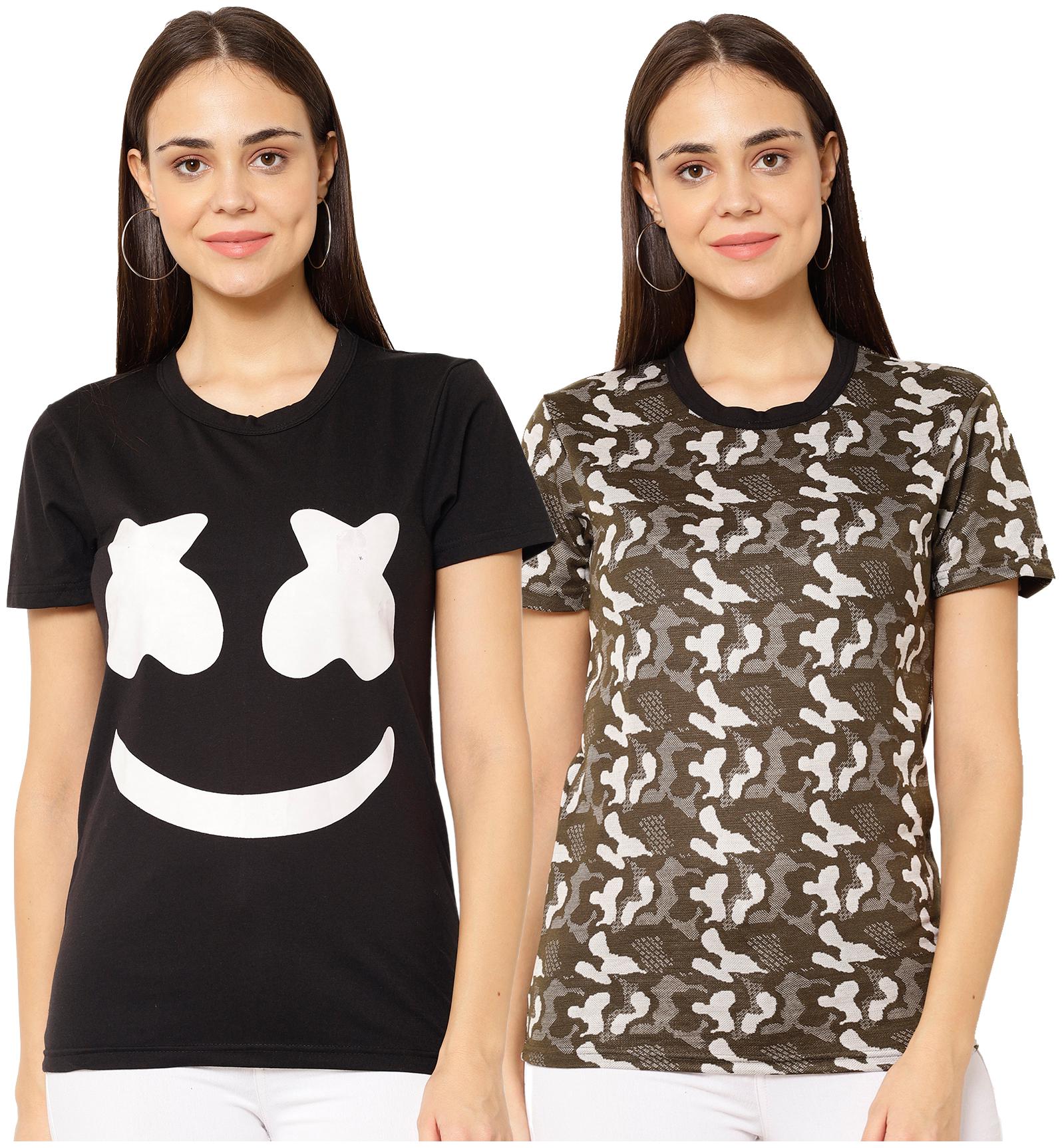 

VIMAL JONNEY Women Multi Regular fit Round neck Cotton blend T shirt
