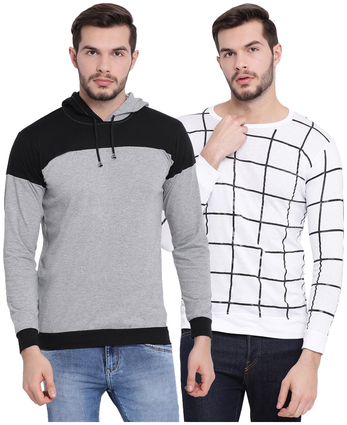 

VIMAL JONNEY Men Grey White Regular fit Cotton Hood T-Shirt - Pack Of 2