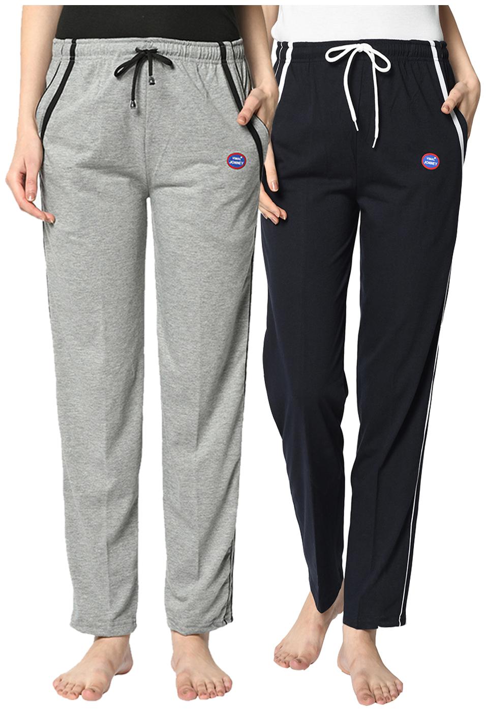 

VIMAL JONNEY Cotton Blend Solid Grey Blue Color Track Pants For Women (Pack Of 2)