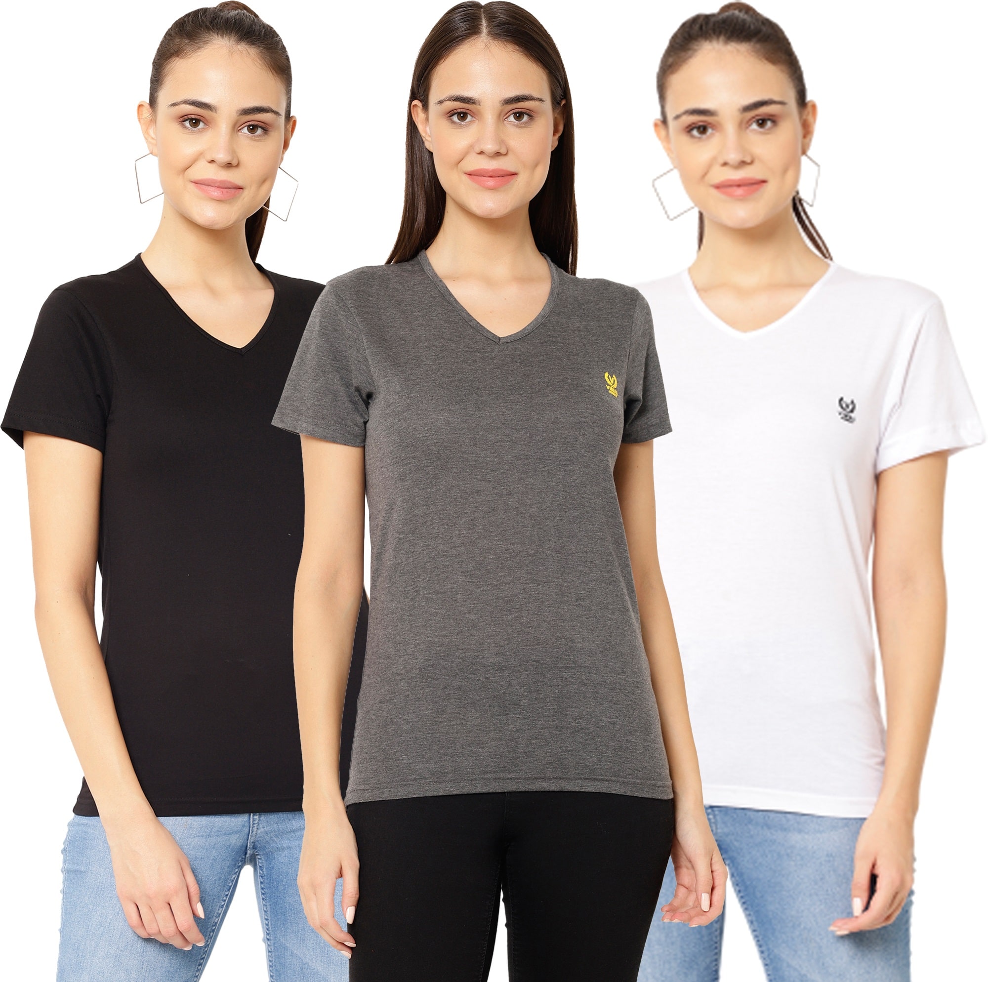 

VIMAL JONNEY Women Multi Regular fit V neck Cotton T shirt