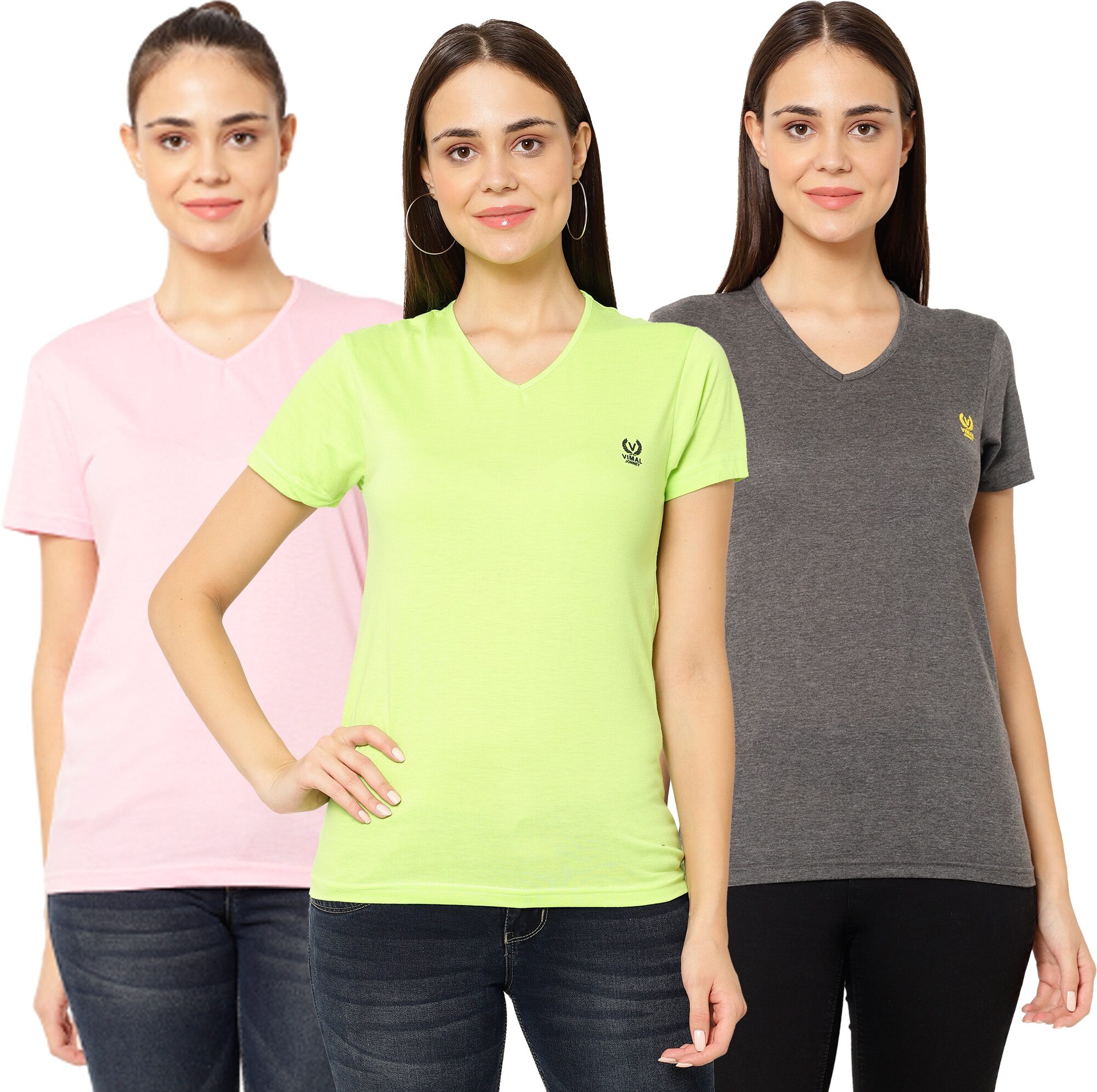 

VIMAL JONNEY Women Multi Regular fit V neck Cotton T shirt