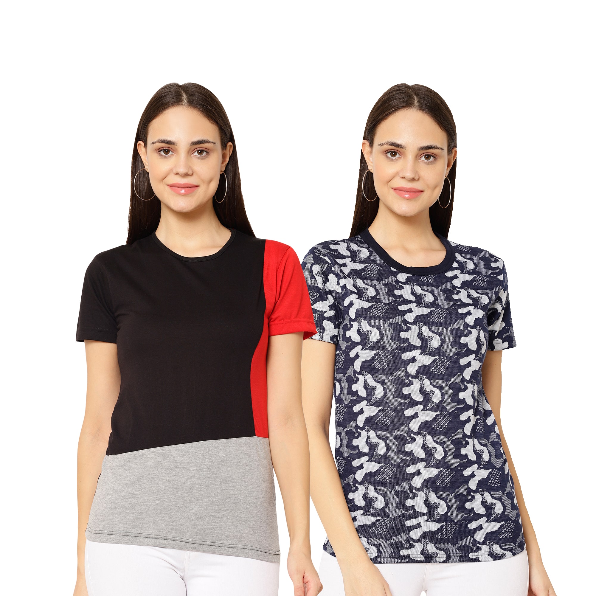 

VIMAL JONNEY Women Multi Regular fit Round neck Cotton T shirt