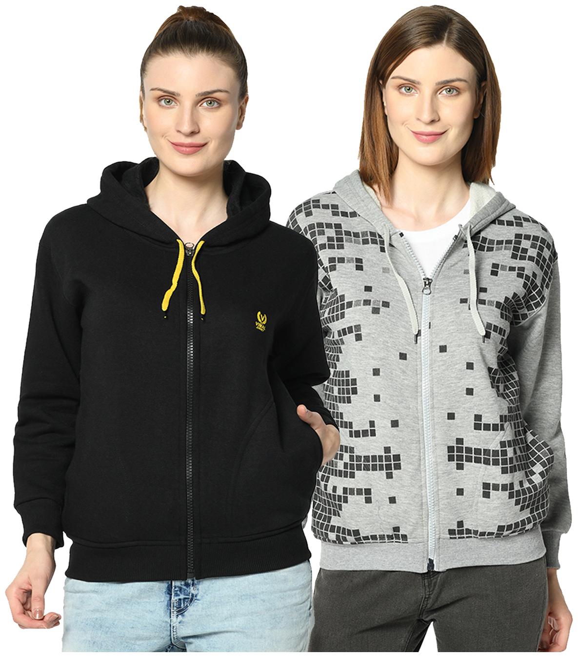 

VIMAL JONNEY Women Solid Hoodie - Grey Black