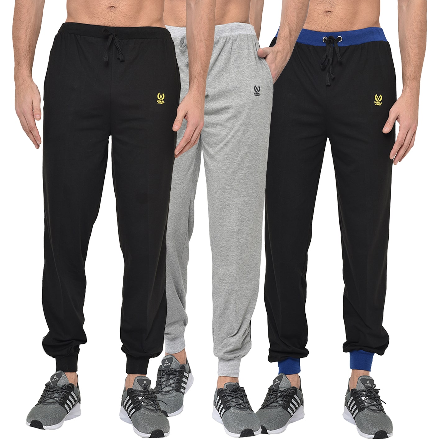 

VIMAL JONNEY Men Black Grey Solid Regular fit Joggers