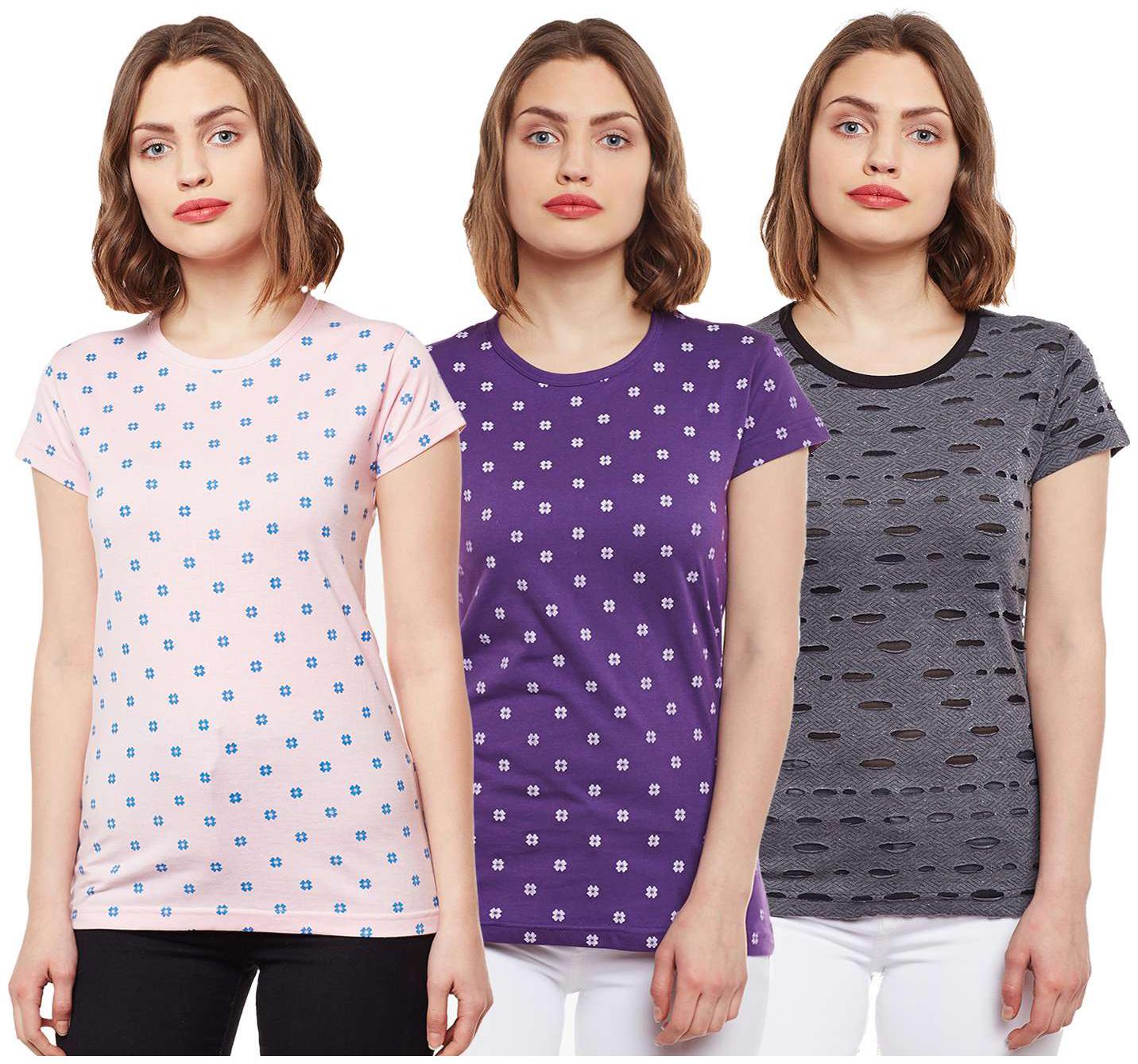 

VIMAL JONNEY Women Multi Regular fit Round neck Cotton T shirt