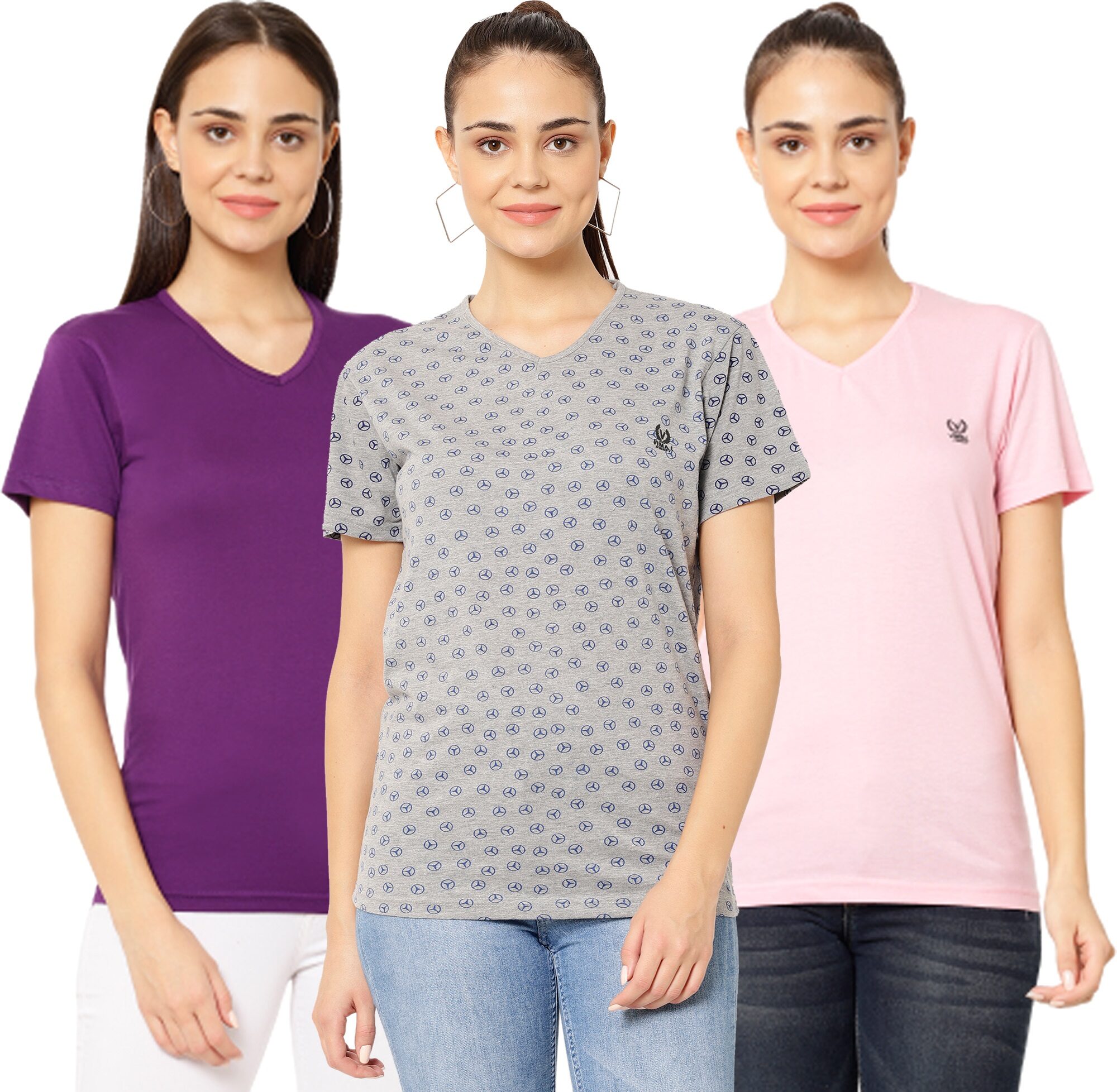 

VIMAL JONNEY Women Multi Regular fit V neck Cotton T shirt