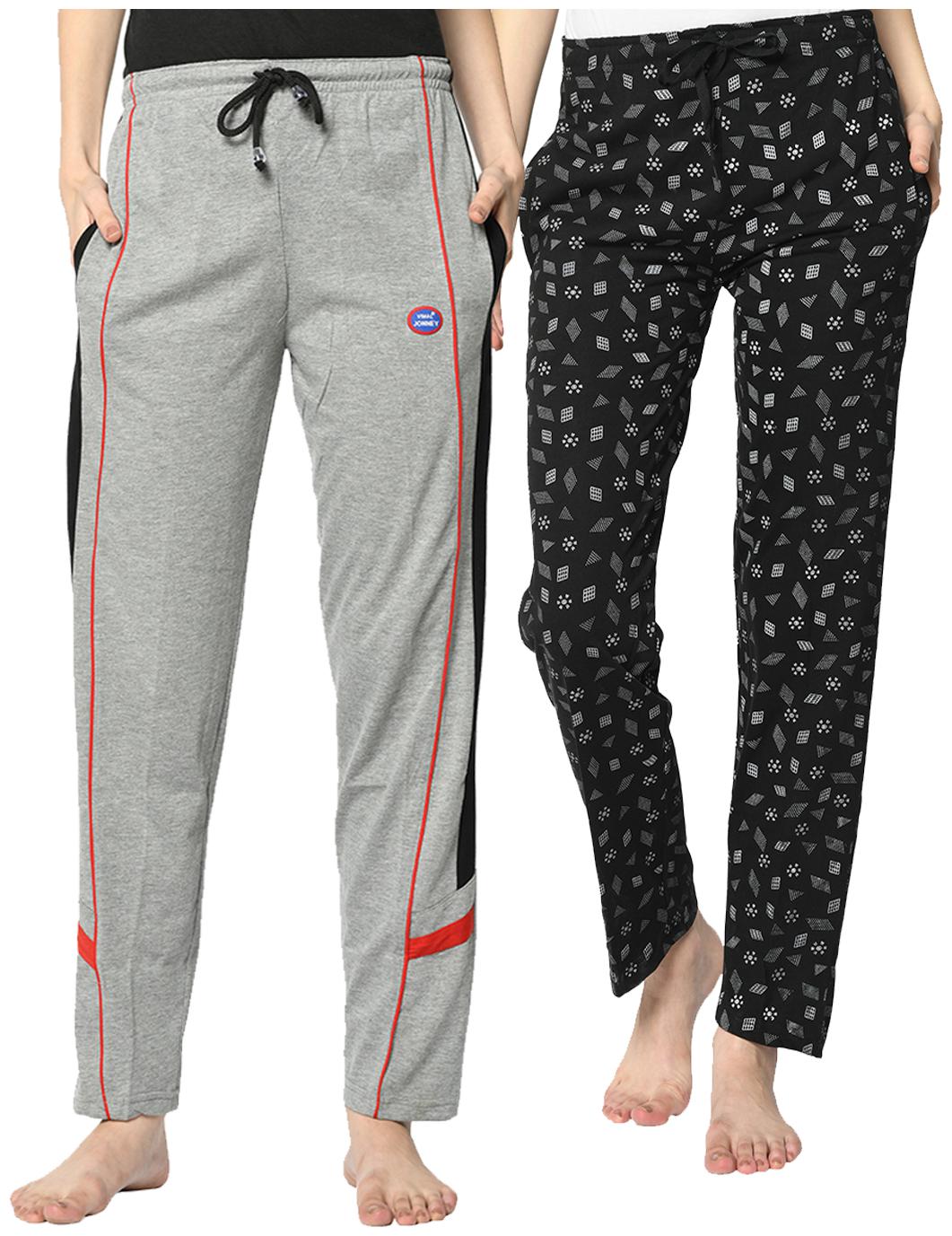 

VIMAL JONNEY Cotton Blend Solid Grey Black Color Track Pants For Women (Pack Of 2)