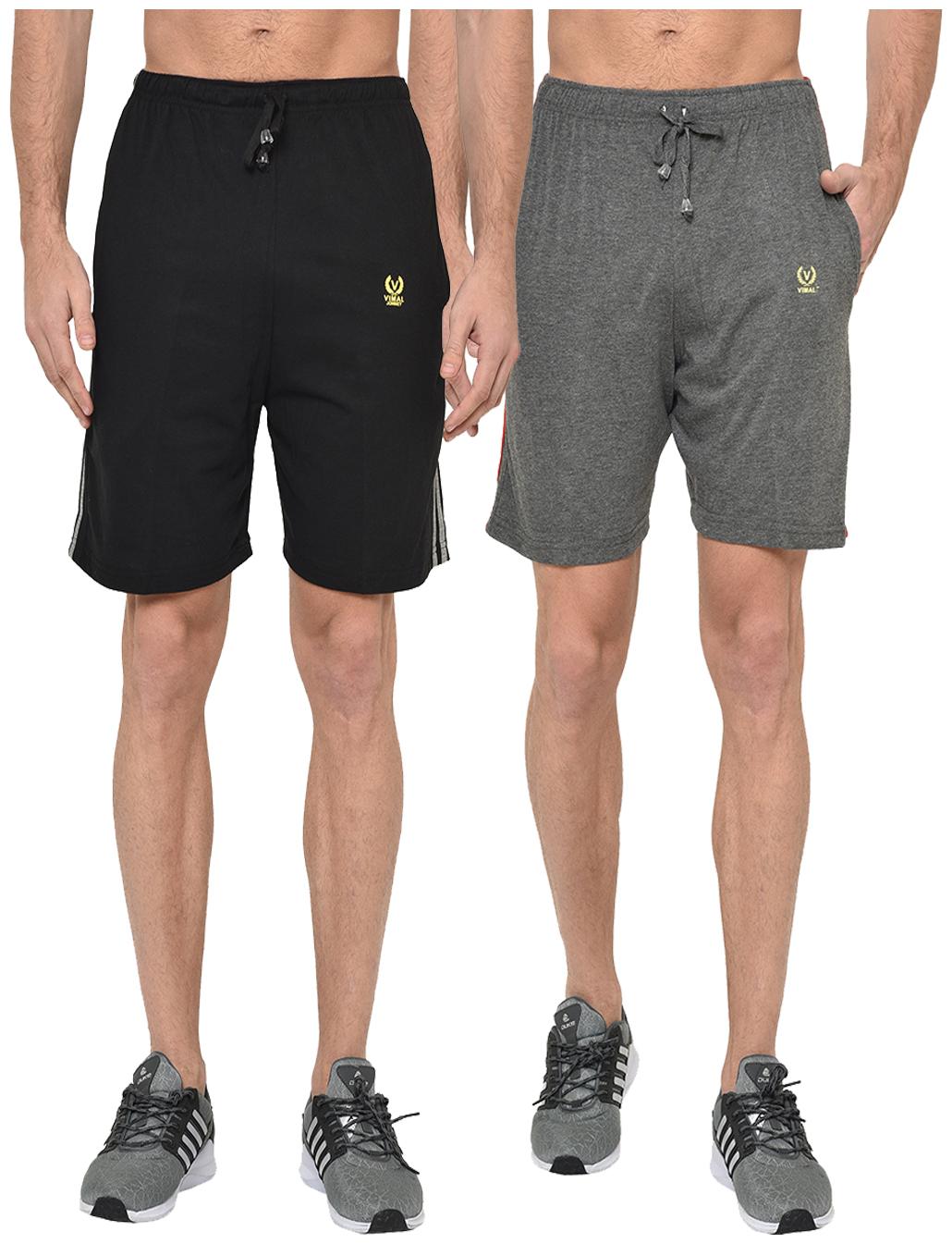 

VIMAL JONNEY Men Black Grey Regular Fit Regular Shorts