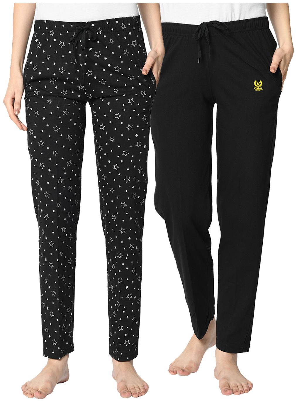 

VIMAL JONNEY Cotton Blend Printed Black Color Track Pants For Women (Pack Of 2)