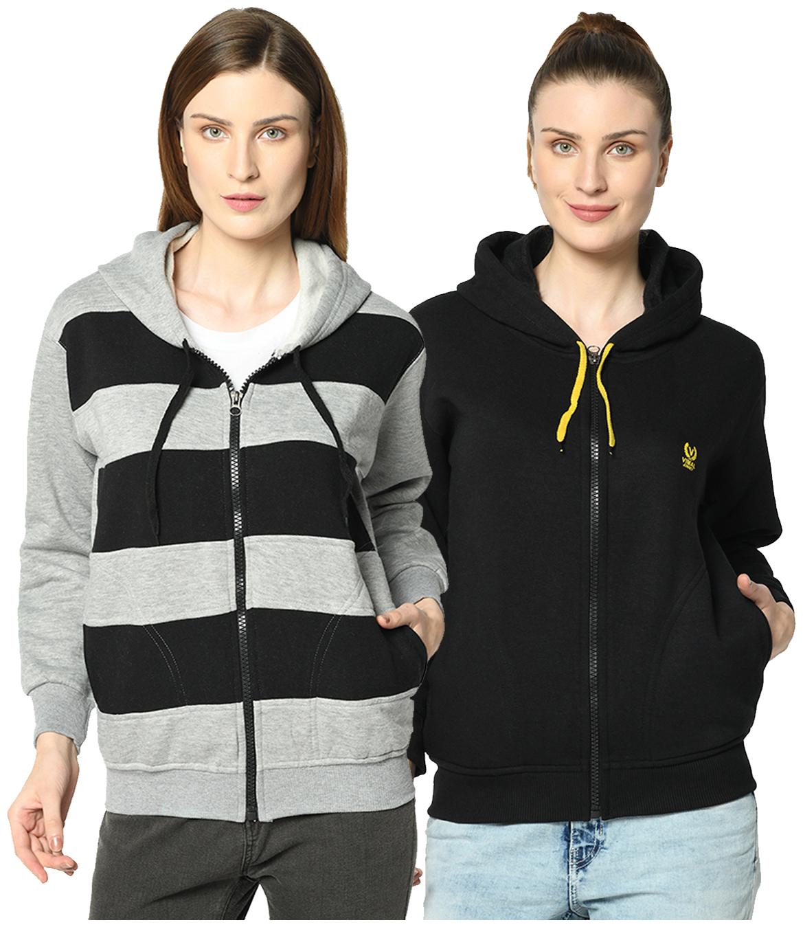 

VIMAL JONNEY Women Solid Hoodie - Grey Black