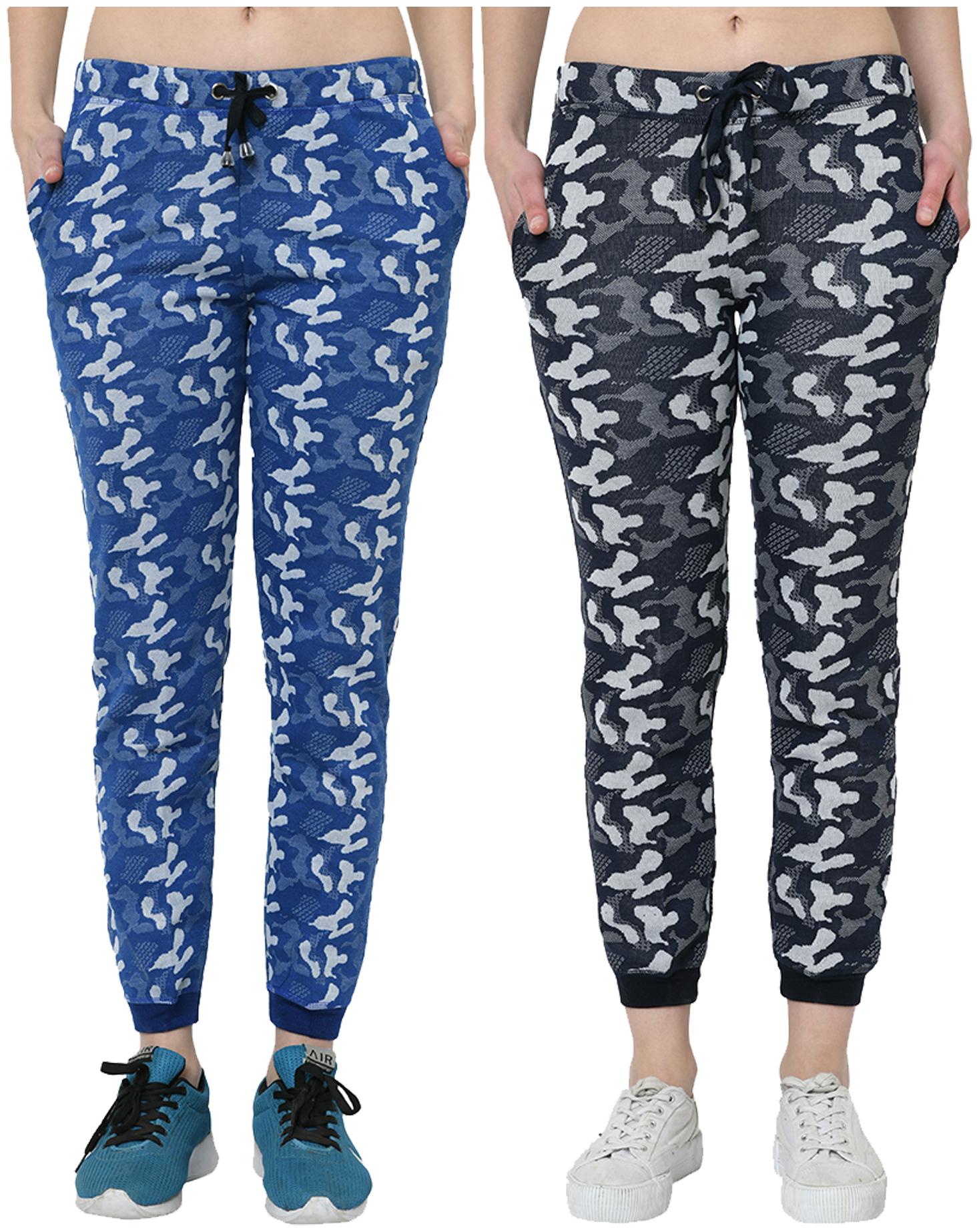 

VIMAL JONNEY Women Cotton Blend Self Design Track Pants Blue Navy