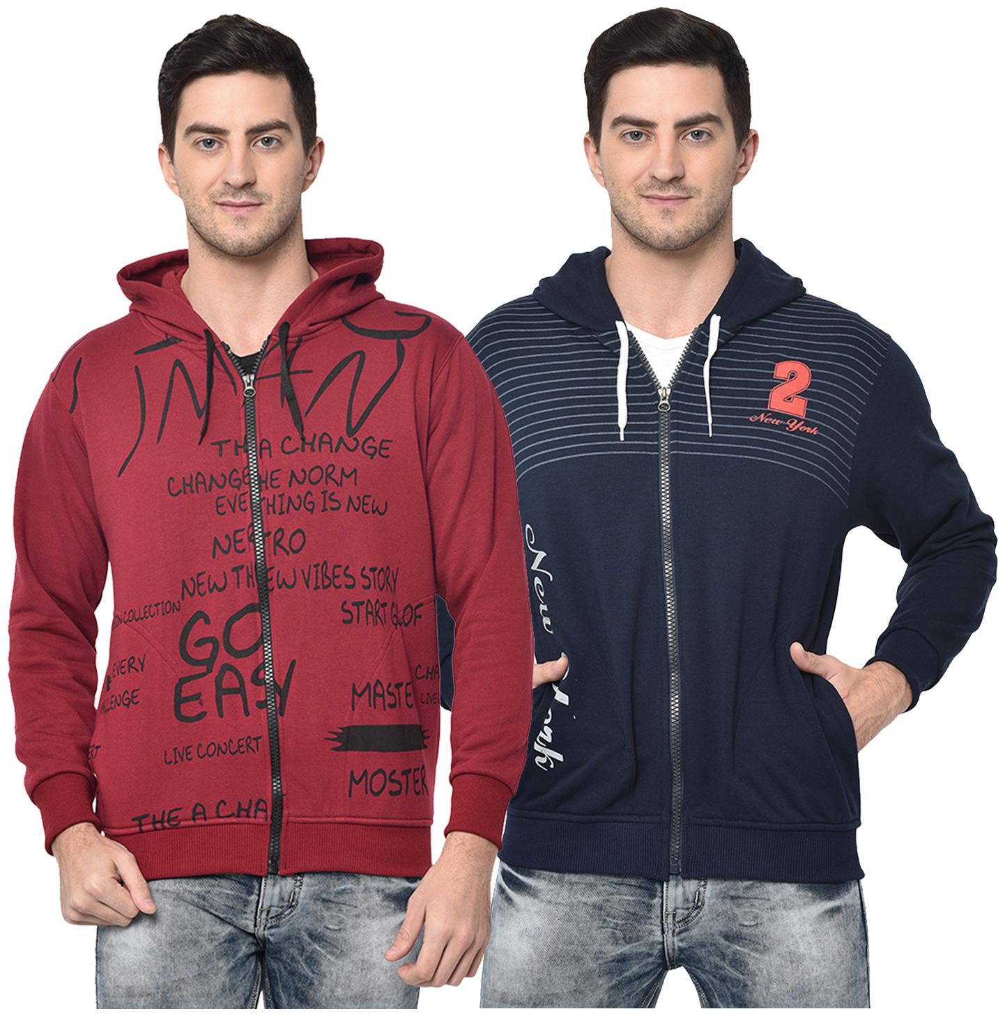 

VIMAL JONNEY Men Maroon Blue Hooded Hoodie