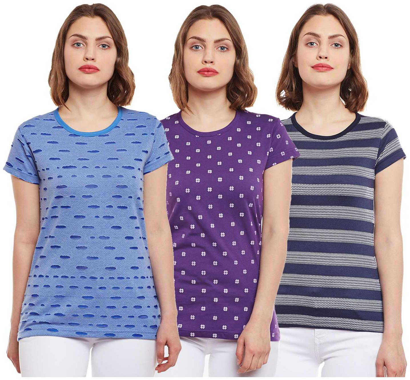 

VIMAL JONNEY Women Multi Regular fit Round neck Cotton T shirt