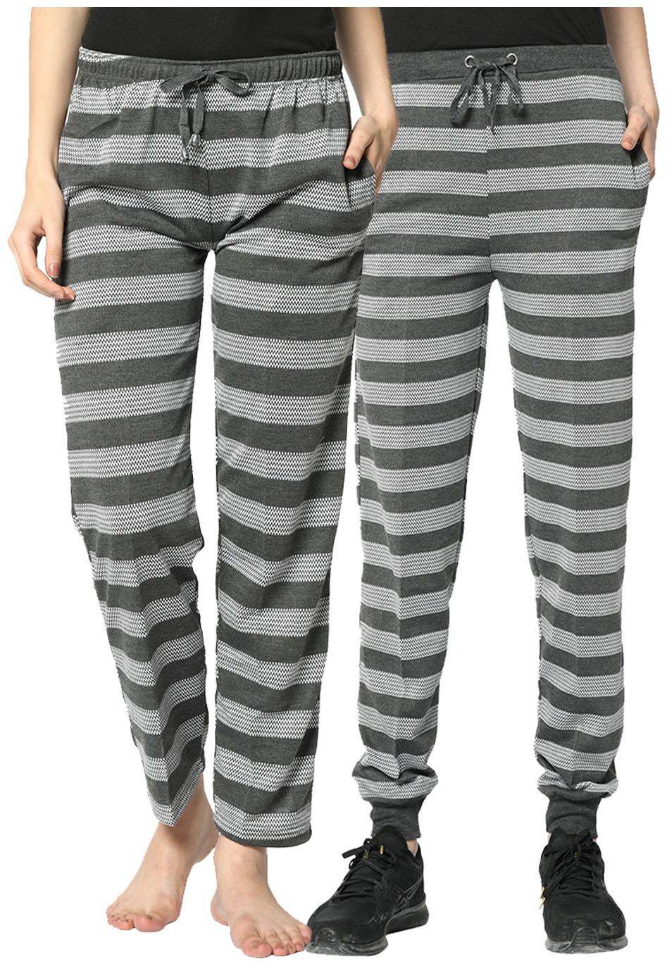 

VIMAL JONNEY Cotton Blend Striped Grey Color Track Pants For Women (Pack Of 2)